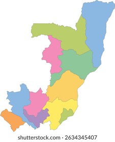 Multicolor Map of Republic of the Congo with Departments