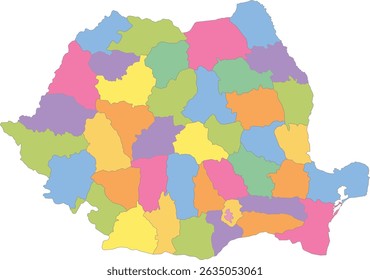 Mapa multicolor de Rumania con condados