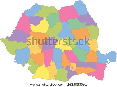 Multicolor Map of Romania with Counties