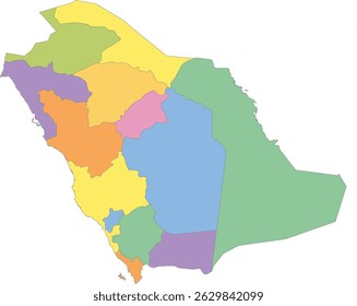 Mapa multicolor de Arabia Saudita con regiones