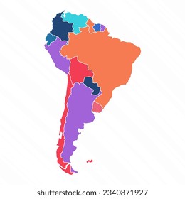 Multicolor Map of South America With Countries, can be used for business designs, presentation designs or any suitable designs.