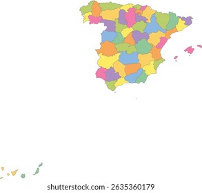 Multicolor Map of Spain with Provinces