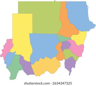 Multicolor Map of Sudan with States