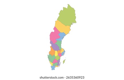 Multicolor Map of Sweden with Counties