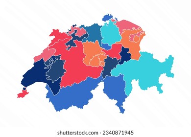 Multicolor Map of Switzerland With Provinces, can be used for business designs, presentation designs or any suitable designs.