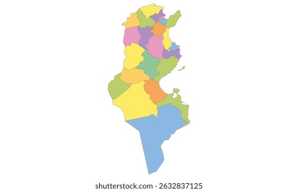Multicolor Map of Tunisia with Governorates