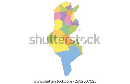 Multicolor Map of Tunisia with Governorates
