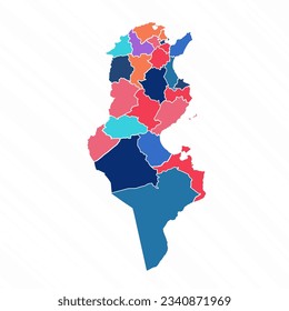 Mapa multicolor de Túnez con provincias, puede ser utilizado para diseños de negocios, presentaciones o cualquier diseño adecuado.