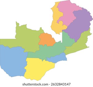 Mapa multicolor da Zâmbia com províncias