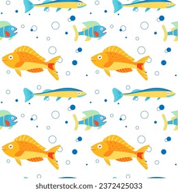 Multicolor marine life background, marine animals for children's textiles and various marine designs. Colorful seamless pattern with sea fish of different colors.