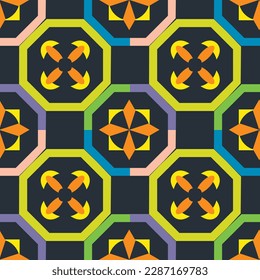 MULTICOLOR MEDIEVAL TILE ALL OVER PRINT SEAMLESS PATTERN