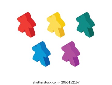 Multicolor meeple isometric vector illustration.