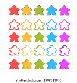 Multicolor meeple vector illustration set. Symbol of family board games. 