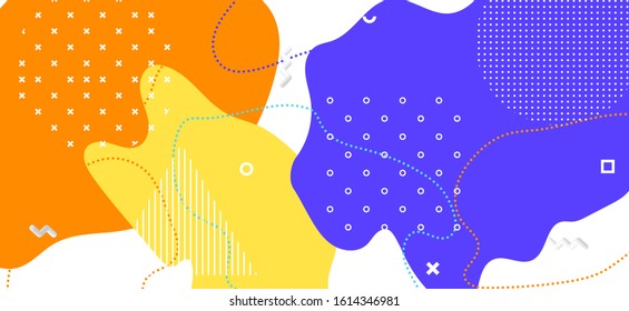 Multicolor Memphis Banner. Vector Abstract Presentation. Futuristic Fluid Brochure. Yellow Flow Backdrop. Memphis Page. Minimal Abstract Illustration. Blue Wave Backdrop. Memphis Cover.