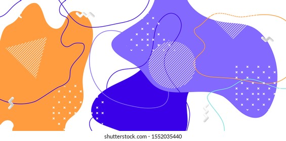 Multicolor Memphis Shape. Summer Geometric Wallpaper. Contemporary Wave Backdrop. Bright Funky Texture. Memphis Poster. Modern Geometric Decoration. Colorful Trendy Memphis Shapes.
