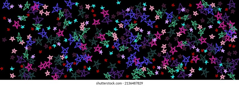 Multicolor Mint Black Red Green Stars Purple Background. Bordo Naive Dark Colorful Pink Vibrant Childish Handdrawn Stars. Violet Kids Vivid Pastel Bright Chaotic Night Lavender Sky Wallpaper.