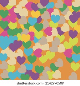 Multicolor Modern Hearts Love Confetti Vector Art. Violet Bright Purple Ornamental Fabrics. Pastel Warm Pink Saint Valentine Art Illustration. Orange Light Simple Romantic Wedding Art.