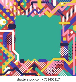 multicolor modern pop art geometric with empty green square frame background