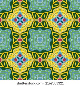 Multi-Color Morocco Seamless Pattern. Traditional Arabic Islamic Background. Vintage, Turkish, Indian style Ideal for carpet, ceramics, tiles. Vector Illustration.