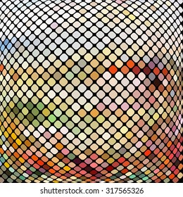 Multicolor mosaic background with fish-eye effect. 3D design. Vector illustration.