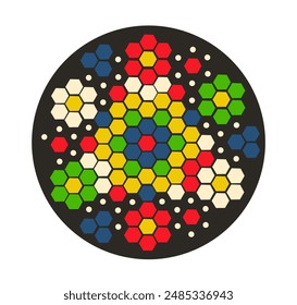 Multicolor mosaic in black circle on white background. Vector illustration
