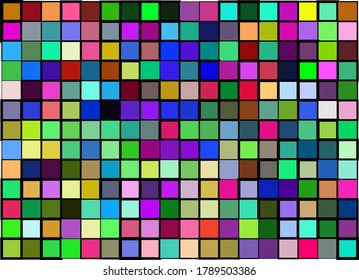 Multicolor mosaic from squares with different sized black borders for web, cover, wrapping paper, art, etc. backgrounds