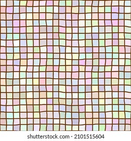 Multicolor mosaic of squares. Mesh, hand drawn. Seamless pattern. 