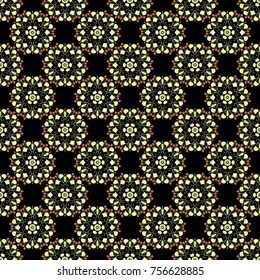 Multicolor mosaic texture. Seamless texture in black, yellow and green colors. Abstract kaleidoscope background. Beautiful vector kaleidoscope seamless pattern. Unique kaleidoscope design.