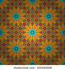 Multicolor mosaic texture. Seamless texture in blue, red and orange colors. Abstract kaleidoscope background. Beautiful vector kaleidoscope seamless pattern. Unique kaleidoscope design.