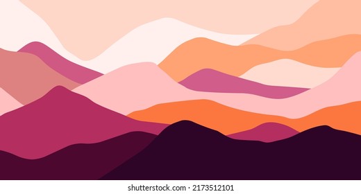 Multicolor mountains, silhouette waves, abstract color shapes, modern background, vector design Illustration 
