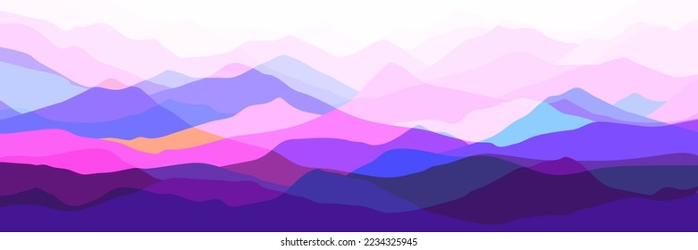 Montañas multicolores, ondas de silueta, formas de color abstracto, fondo moderno, diseño vectorial Ilustración 