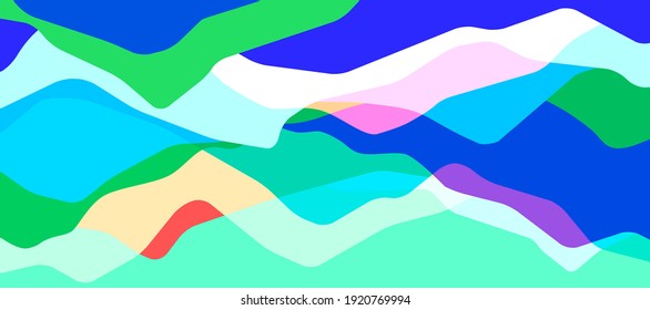 Multicolor mountains, translucent waves, abstract color glass shapes, modern background, vector design Illustration for you project