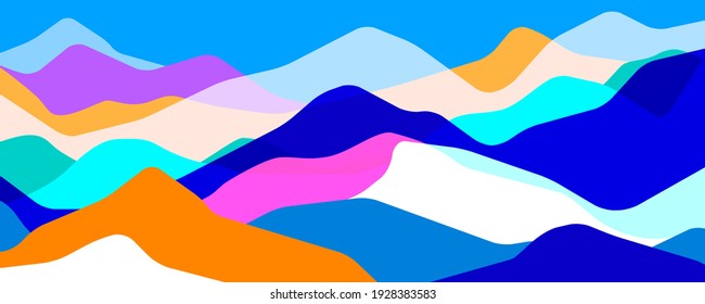 Multicolor mountains, translucent waves, abstract color glass shapes, modern background, vector design Illustration for you project