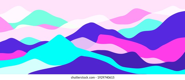 Multicolor mountains, translucent waves, abstract color glass shapes, modern background, bright landscape, vector design Illustration for you project