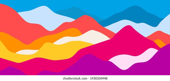 Multicolor mountains, translucent waves, abstract color glass shapes, modern background, bright landscape, vector design Illustration for you project