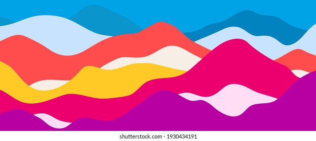 Multicolor mountains, translucent waves, abstract color glass shapes, modern background, bright landscape, vector design Illustration for you project