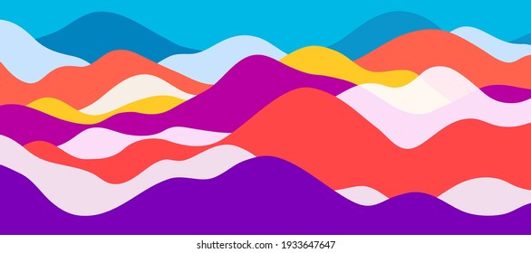 Multicolor mountains, translucent waves, abstract color glass shapes, modern background, bright landscape, vector design Illustration for you project