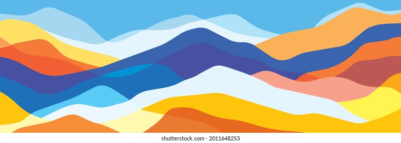 Multicolor mountains, translucent waves, abstract color glass shapes, modern background, vector design Illustration for you project