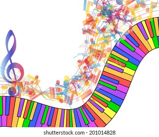 Multicolor musical note staff background. Vector illustration EPS 10 with transparency.