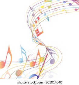 Fondo multicolor del personal de la nota musical. Ilustración vectorial EPS 10 con transparencia.