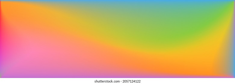 Multi-farbiger natürlicher Originalhintergrund. Blank Vivid Wavy Gradient Mesh. Farbhelle, lebendige, glatte Oberflächenillustration. Horizontaler Rainbow-See-Hintergrund. Aquarellfarbener, strahlender Mesh.