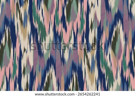 Multicolor navy ikat flame bloom, ornament endless colorful stripe blurred pattern fashion textile beautiful ethnicity ogee print abstract dynamic ethnic fabric grunge hand draw cloth soft petal