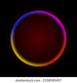 Multicolor neon gradient effect. A glowing circular frame transitioning through blue, pink, yellow, and orange hues, creating a vibrant and dynamic design suitable for futuristic, abstract