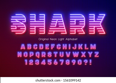 Multicolor Neon light 3d alphabet, extra glowing font. Exclusive swatch color control.