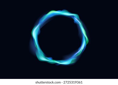 Círculos de luz de neón multicolor con anillos interiores brillantes, movimiento de gradiente suave y luminosidad holográfica de cambio de color ideales para marcas futuristas, diseño de interfaz de usuario y gráficos de Vector modernos
