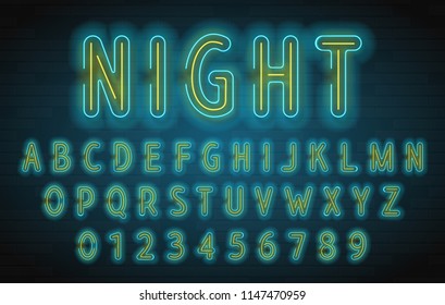 Multicolor neon vector letters. Multicolored glowing alphabet. Vector illustration with neon light glyphs.