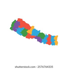Multicolor Nepal map political regions simple flat vector