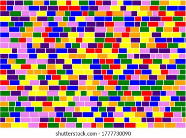 Multicolor nested rectangles with random widths  vector background  like a wall with lots of colorful bricks with white rounded borders