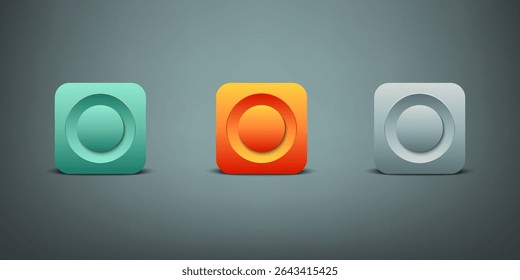 Multicolor Neumorphic Square Button Icons with Circular Inset Modern UI Design