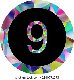 Multicolor number 9 on a black background